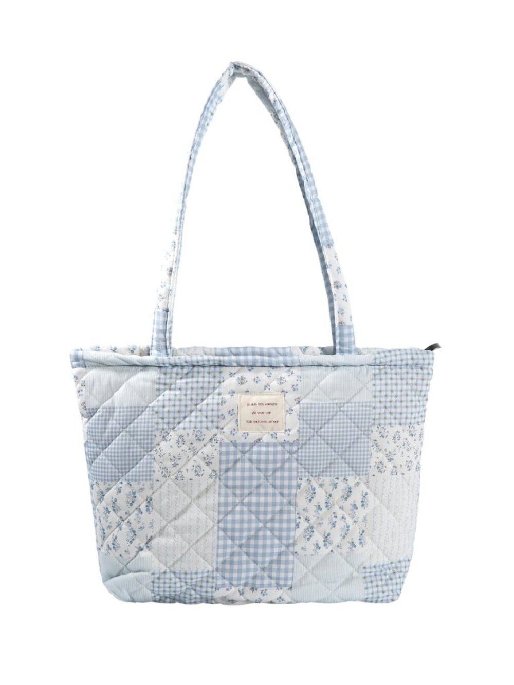 Floral Quilted Tote Bag with Zipper Lightweight Reusable for Women Cotton